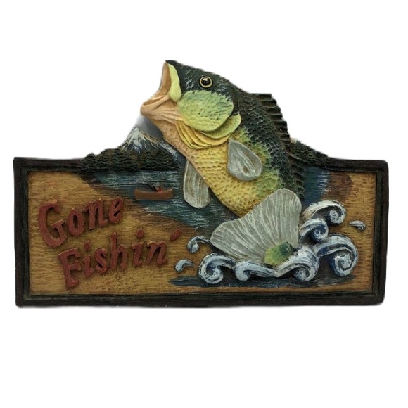 Vintage 1993 Figi Graphics Gone Fishin Wall Art - Picture 1 of 10